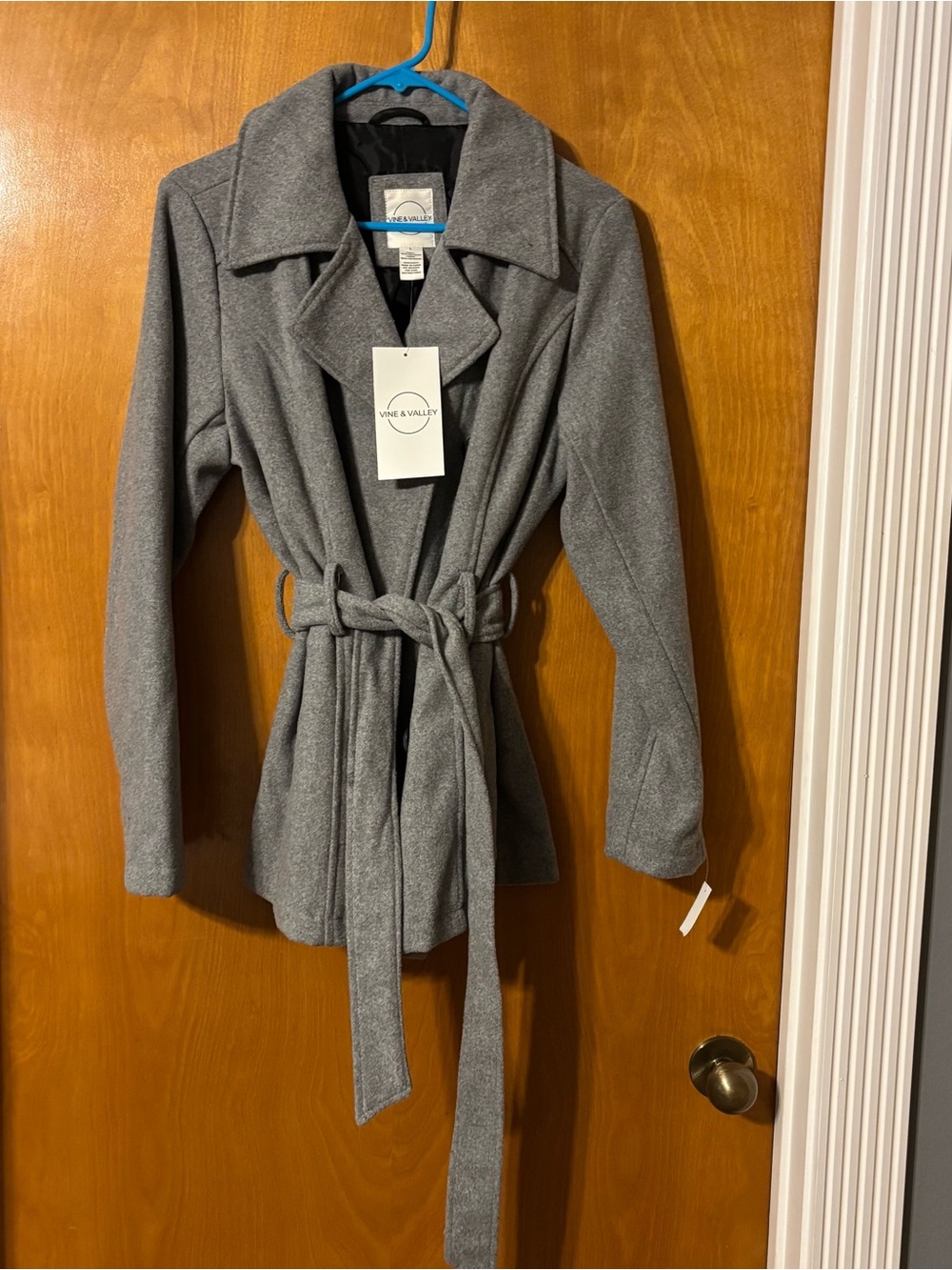 Vine & Valley Women's Gray Belted Pea Coat
